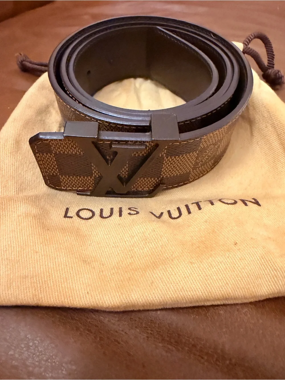 Louis Vuitton Brown Damier Ebene Canvas LV Logo Buckle Belt